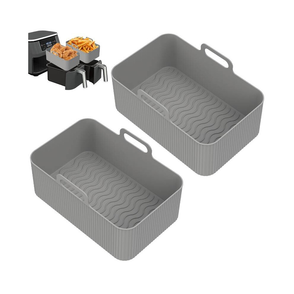 2 Grey Silicone Air Fryer Basket Liner Rectangle  Reusable 19.5x11.5cm