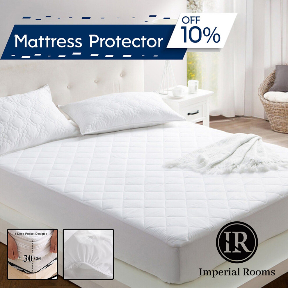 (Double) Quilted Mattress Protector Extra Deep 30cm Water Resistant Perfect Fit Bed Cover All UK Sizes Anti-Allergy Breathable