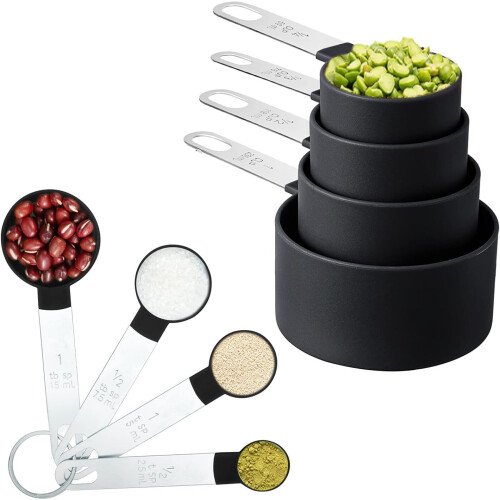(Pink) Measuring Cups, 8pcs Measuring Cups and Spoons Set