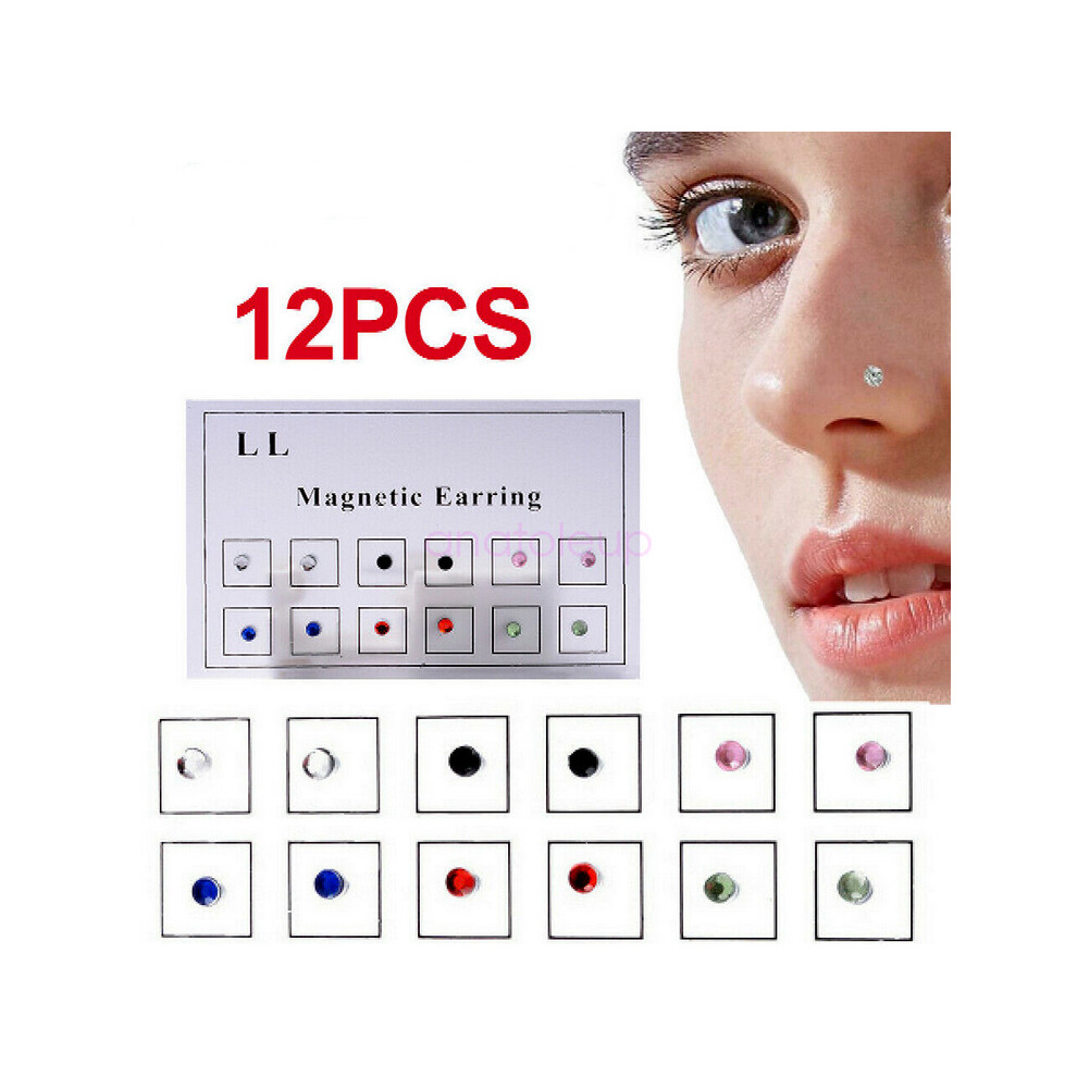 12PC Steel Magnetic Crystal Fake Ear Stud Nose Ring Non-Piercing 3mm-image-OPC-PBXSWXR-NEW