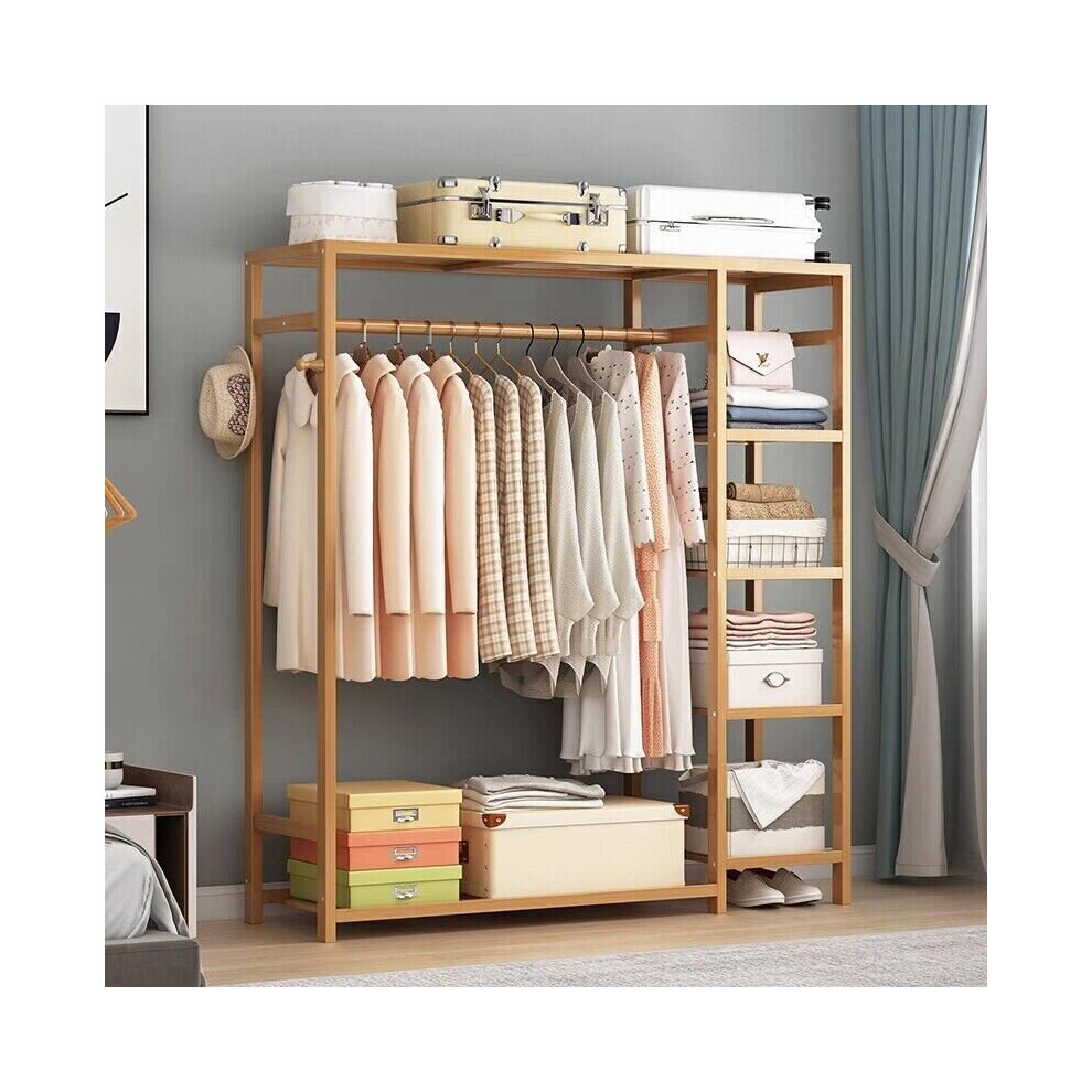 6 Tier Bamboo Garment Rack Storage Shelves Clothes Hanging Wardrobe