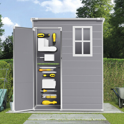 Living And Home 5 x 3 ft Pent Plastic Garden Storage Shed with Floor and Window, Grey 1