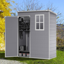 5 x 3 ft Pent Plastic Garden Storage Shed with Floor and Window, Grey