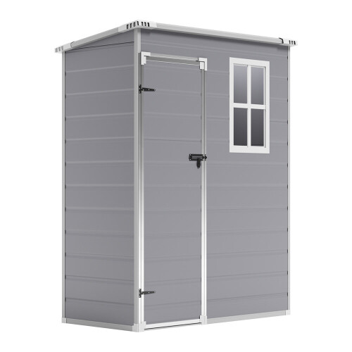 Living And Home 5 x 3 ft Pent Plastic Garden Storage Shed with Floor and Window, Grey 2