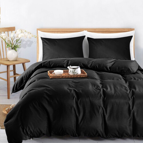 (DOUBLE (200 X 200)CM) Plain Dyed Duvet Cover Quilt Black Bedding Sets 1