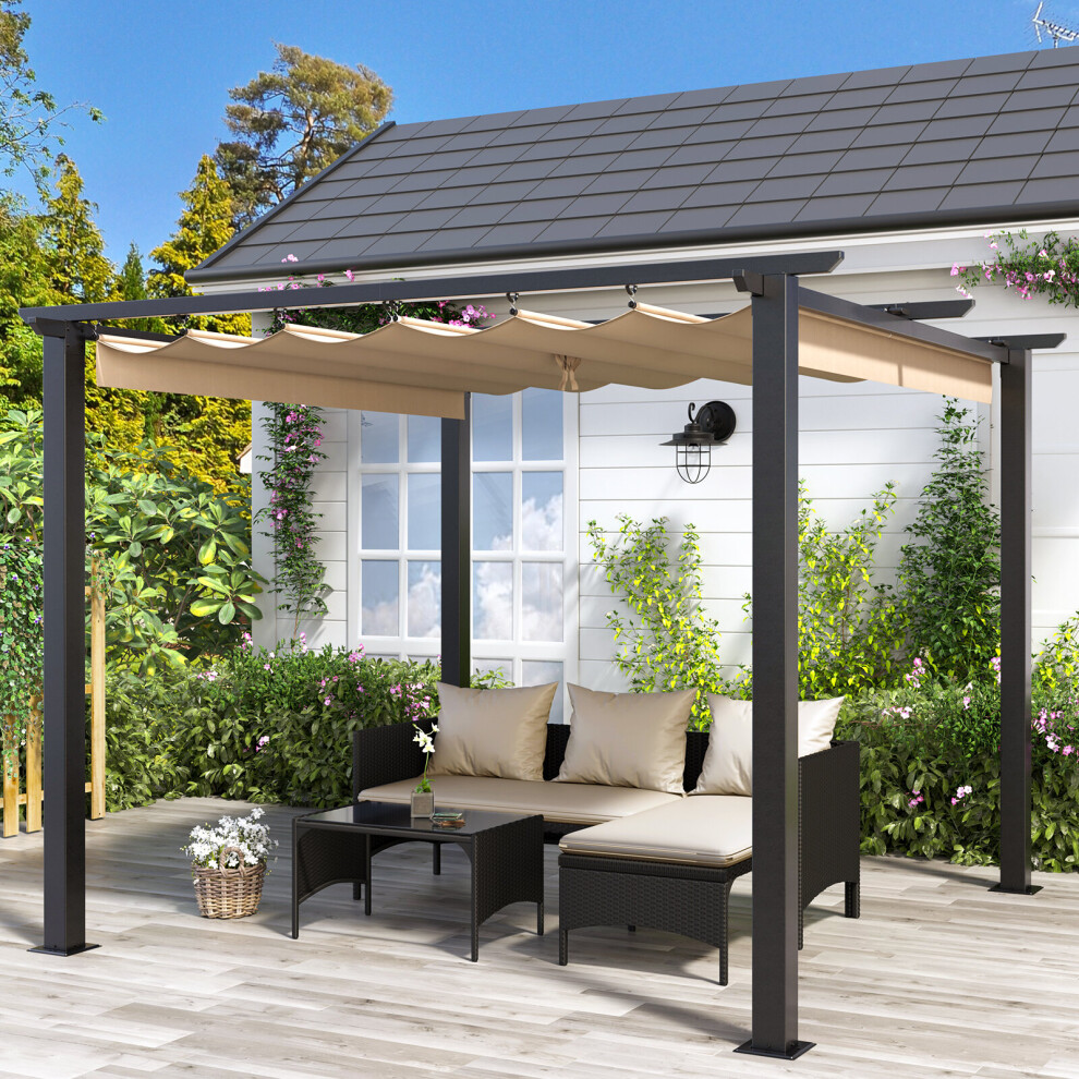 3x3M Outdoor Retractable Pergola With Canopy Patio Metal Shelter For Garden Lawn Patio