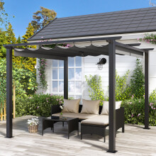 (Grey) Outdoor Pergola,Canopy 2.4m,Garden Lawn Patio Gazebo,Retractable