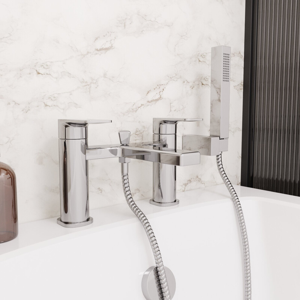 Nes Home Modern Deck Mounted Chrome Bath Shower Mixer Tap With Shower Handset
