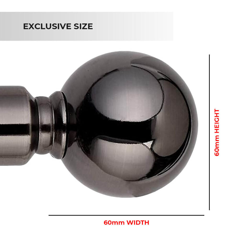Imperial Rooms (120-210 Cm (48" - 83" In), Nickel) Metal Curtain Pole Finials Rings Rod Fittings Black