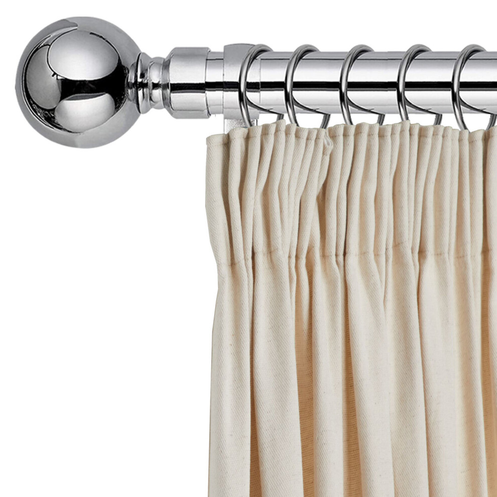 (160-300 cm (63" - 118" In), Chrome) Metal Curtain Pole Finials Rings Rod Fittings