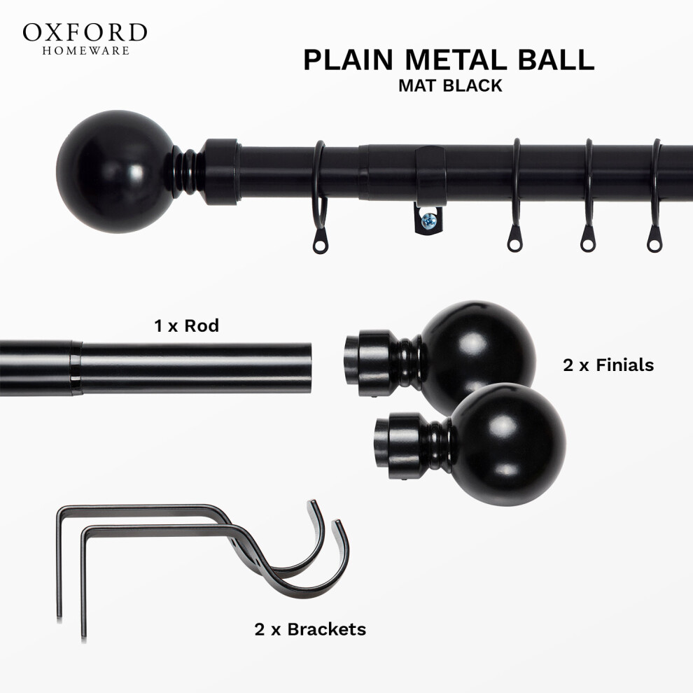 (70-120 cm (28" - 48" In), Matte Black) Metal Curtain Pole Finials Rings Rod Fittings