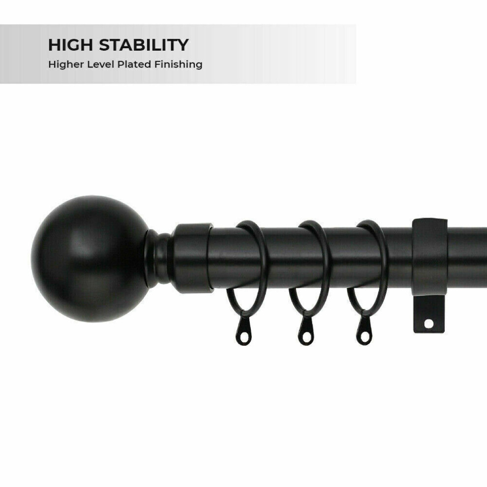 (160-300 cm (63" - 118" In), Matte Black) Metal Curtain Pole Finials Rings Rod Fittings