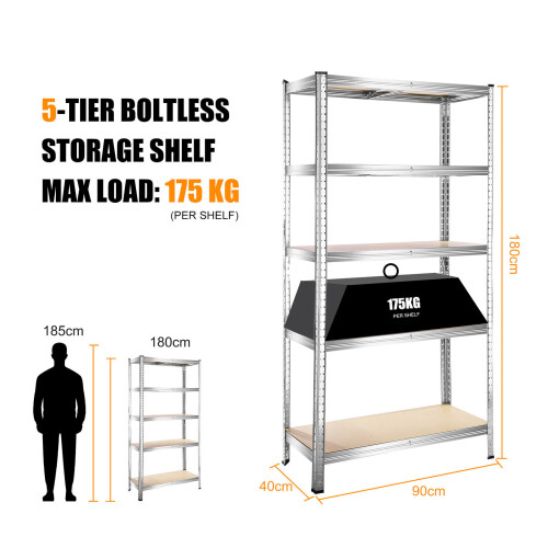 5 Tier Racking Shelf Garage Storage Unit 180x90x40cm 1