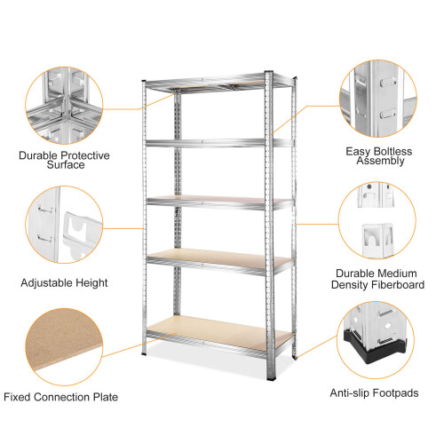 5 Tier Racking Shelf Garage Storage Unit 180x90x40cm