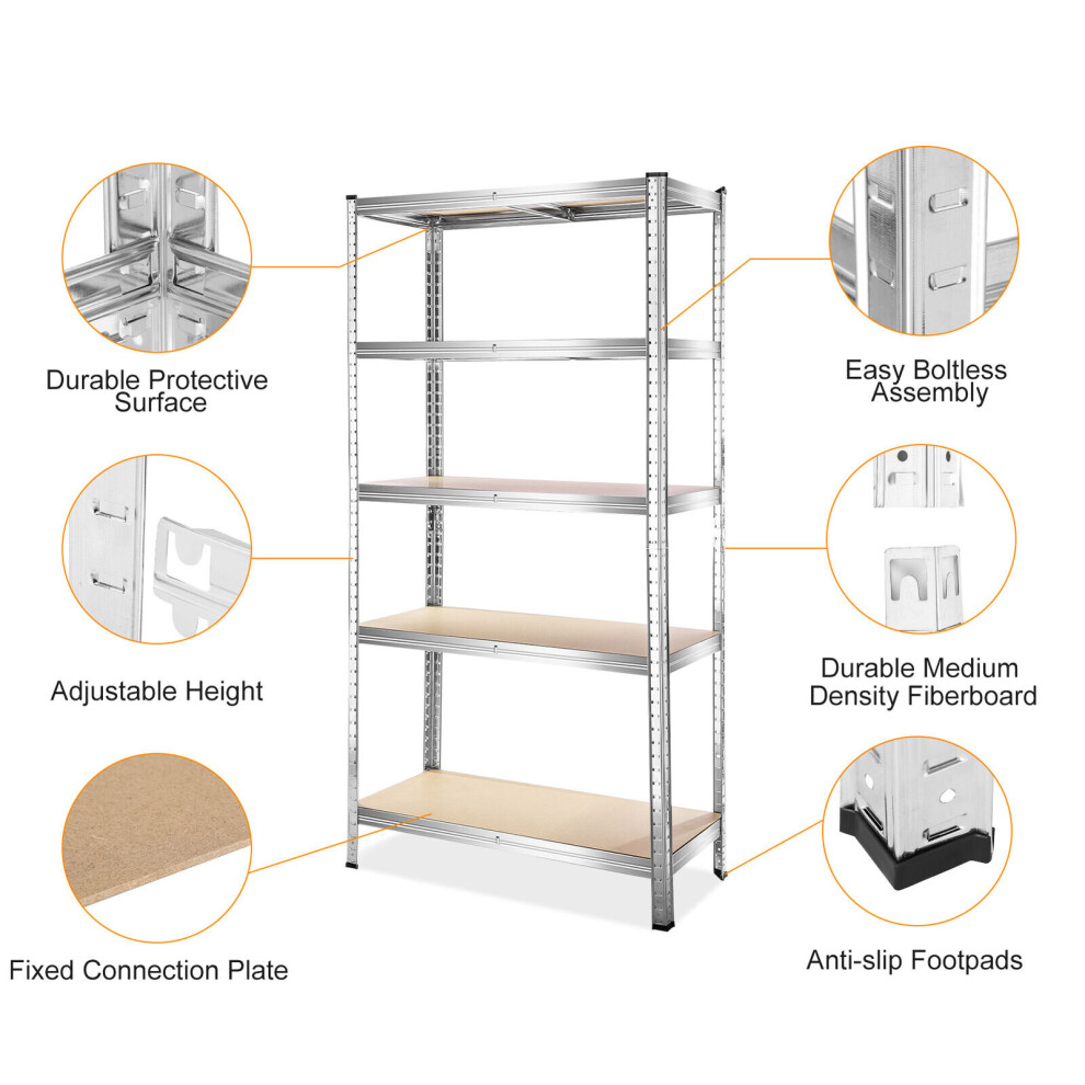 5 Tier Racking Shelf Garage Storage Unit 180x90x40cm