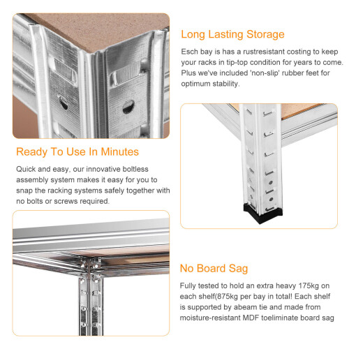 5 Tier Racking Shelf Garage Storage Unit 180x90x40cm 2
