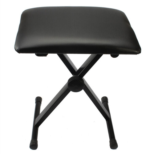 Adjustable Folding Keyboard Piano Bench Stool Padded Seat Black