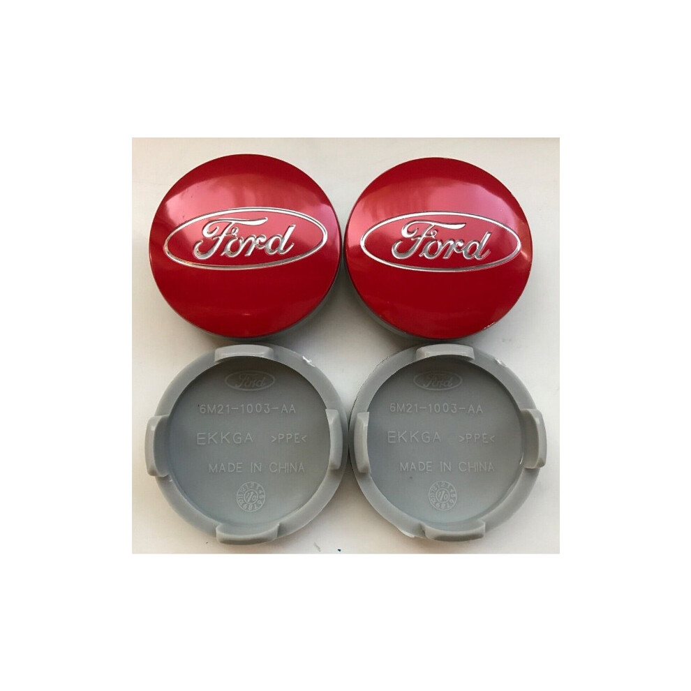 4x 54mm Red Ford Wheel Centre Caps for most models Focus Fiesta KA