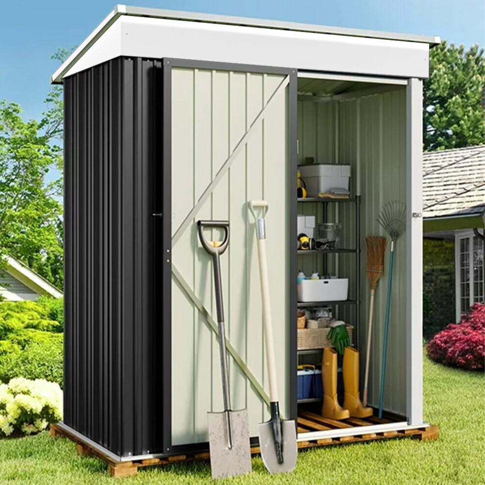 5ft x 3ft Garden Shed Outdoor Tools Storage Lockable Door with 2 Shelves Charcoal Black