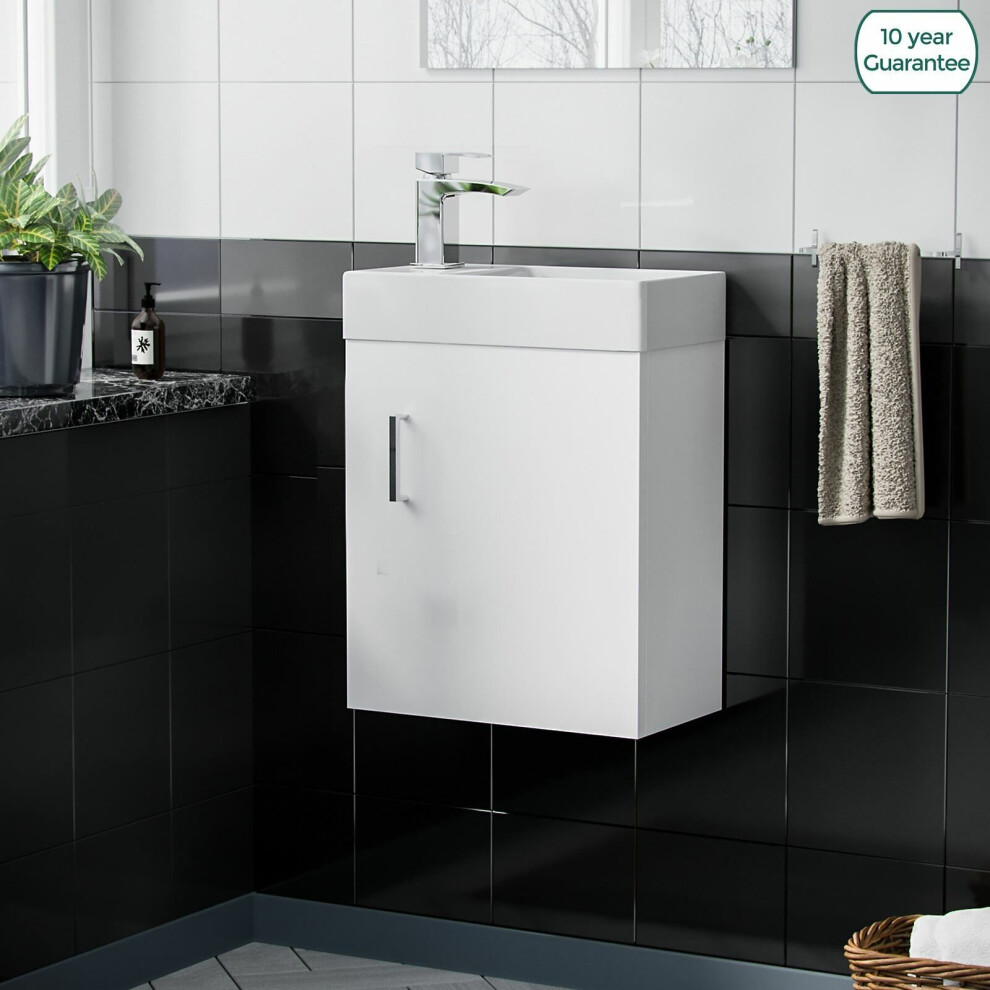 Nes Home 400Mm Cloakroom Wall Hung Basin Vanity Unit Door Hinges Soft Close Nanuya White
