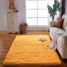 (Ochre Yellow, 120cm x 170cm (4ft x 5ft 8")) Large Non Slip Rugs Soft Shaggy Fluffy Runner Rug & Bath Door Mats