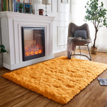 (Ochre Yellow, 160cm x 230cm (5ft 4" x 7ft 8")) Large Non Slip Rugs Soft Shaggy Fluffy Runner Rug & Bath Door Mats