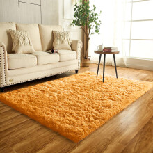 (Ochre Yellow, 200cm x 290cm (6ft 8" x 9ft 7")) Large Non Slip Rugs Soft Shaggy Fluffy Runner Rug & Bath Door Mats