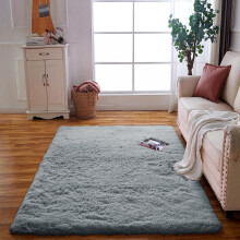 (Grey, 120cm x 170cm (4ft x 5ft 8")) Large Non Slip Rugs Soft Shaggy Fluffy Runner Rug & Bath Door Mats