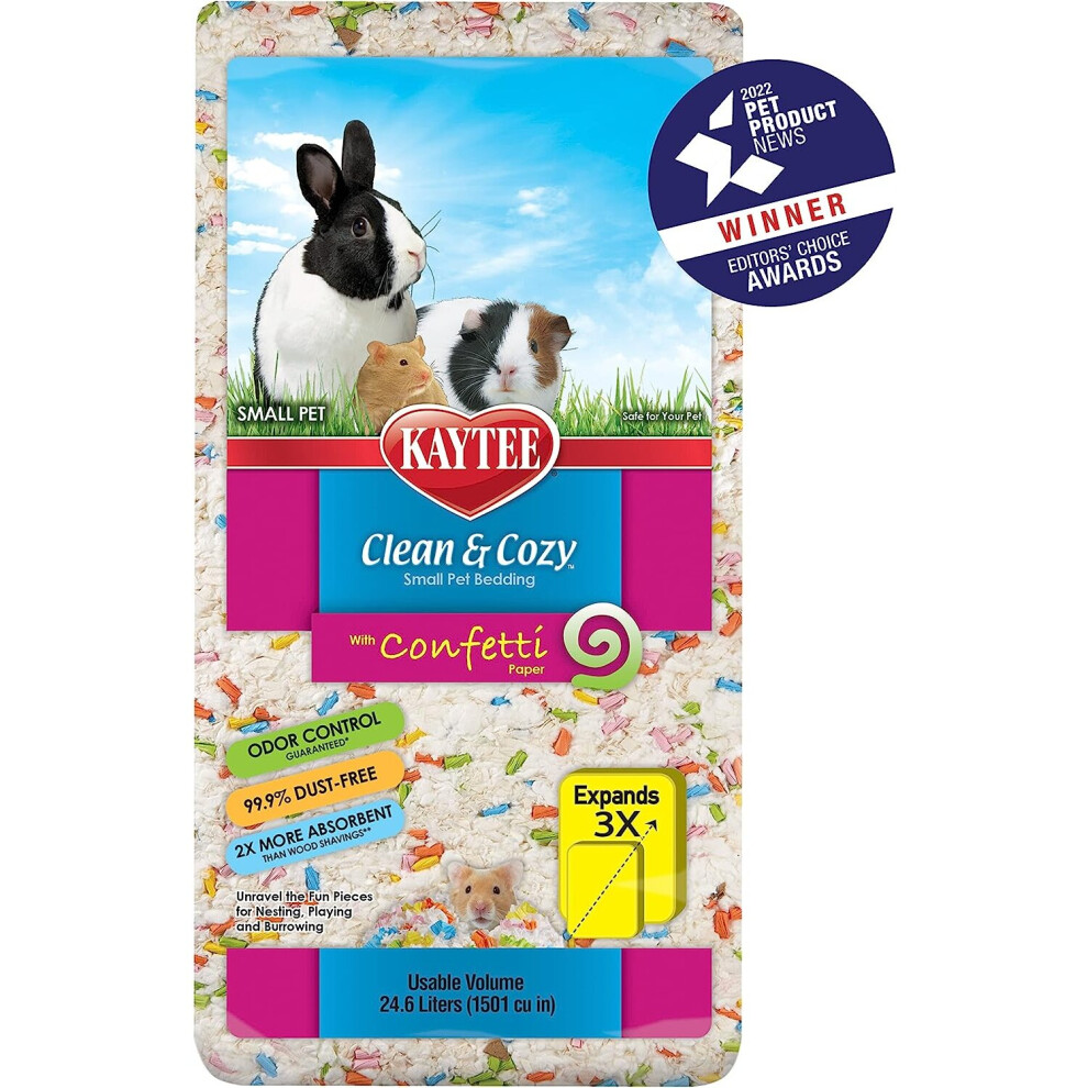 Kaytee Store Clean/Cozy Super Absorbent Paper Bedding For Cages, Hamster, Gerbil, Mice, Rabbit, Guinea Pig, 24.6 Litre, Confetti, With Paper Confetti Pieces White