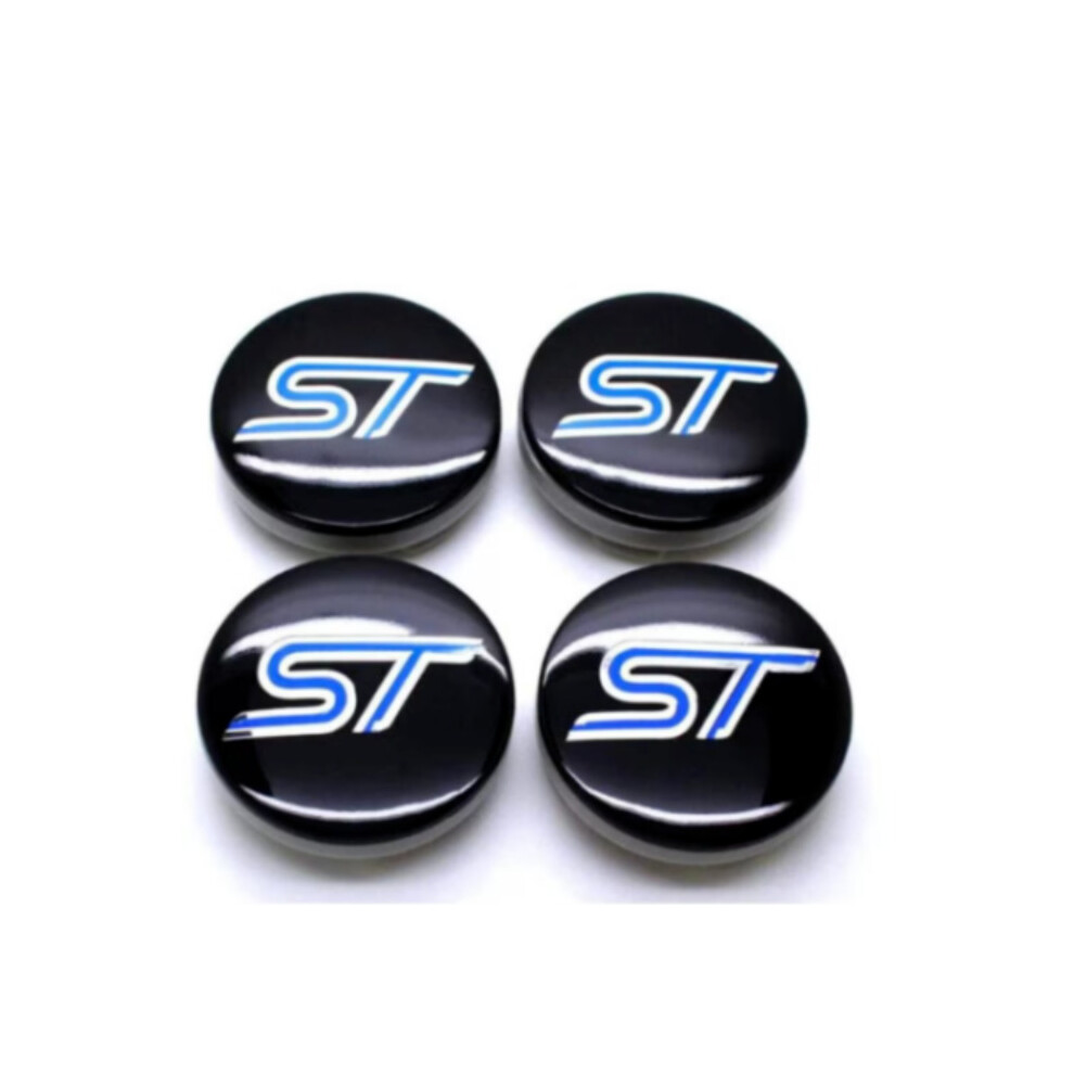 4 X Ford St Alloy Wheel Centre Hub Caps 54Mm Badges Logo Black 5601103437998
