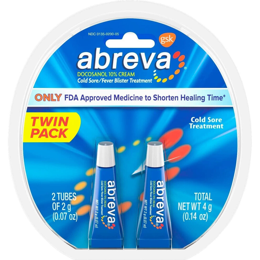 Abreva Cold Sore Treatment Twin Pack Fever Blisters .14 Oz / 4G