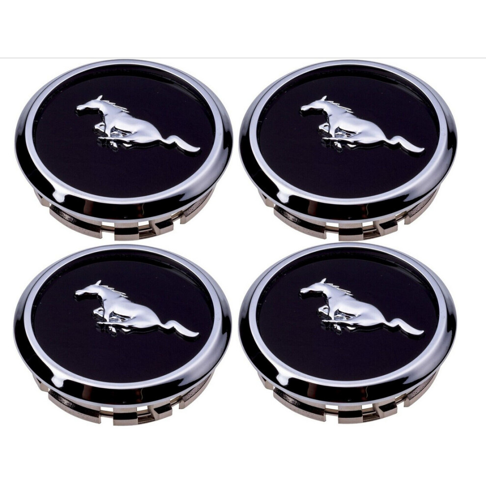 68MM Ford Mustang Wheel Rim Center Cap Black Chrome Edge Running Horse