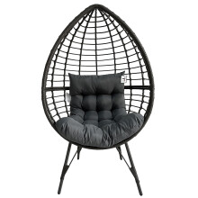 (Grey) Rattan Egg Chair with Soft Cushion