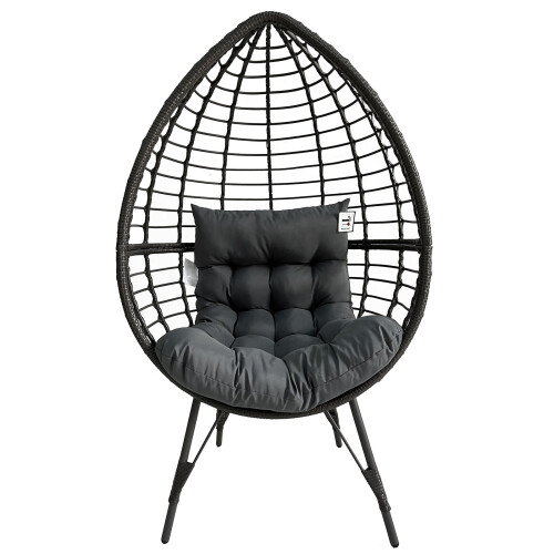 (Grey) Rattan Egg Chair with Soft Cushion