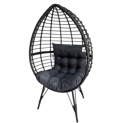 (Grey) Rattan Egg Chair with Soft Cushion 2