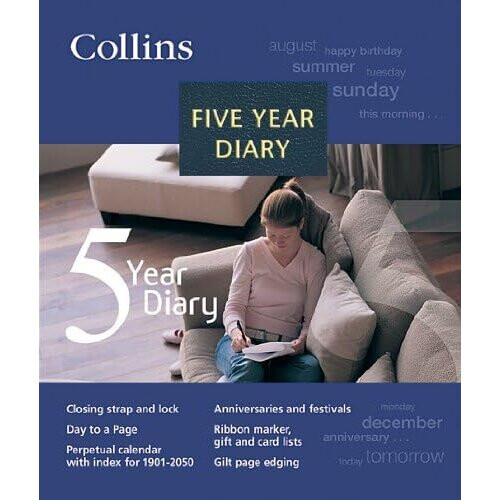 Collins 5 Year Undated Lockable Hardback Leathergrain Desk Diary Black 2
