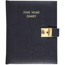 Collins 5 Year Undated Lockable Hardback Leathergrain Desk Diary Black