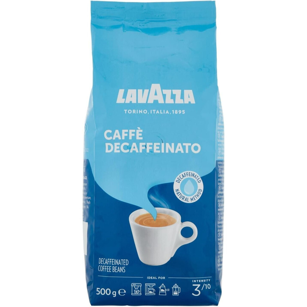 Lavazza Decaffeinated, 100% Arabica Medium Roast Coffee Beans, 500g Pack 