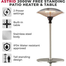 Tower T978521 Free Standing Patio Heater and Table, 2000W, Stainless Steel