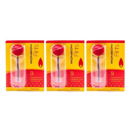 3 x 9 RONSON Fire Bronze Standard Lighter - Total 21 Flints