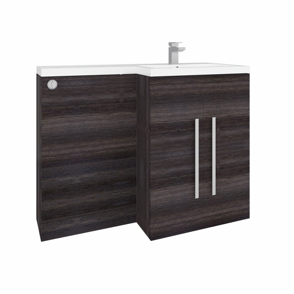 Aquariss 1100mm L Shape Right Hand Combination Vanity Unit Furniture Storage Grey Sink Unit & BTW Toilet Unit - Flat Packed