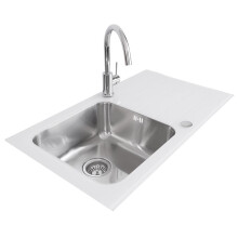 (White) Aquariss 1.0 Single Bowl 860 x 500mm Glass Inset Kitchen Sink Stainless Steel Reverisble