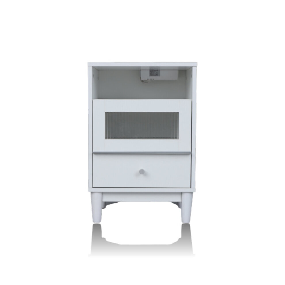 [Tlily] Nightstand with Charging Station Bedside Tables Cabinet with Glass Decor Door