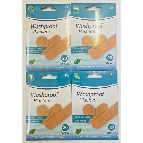 A&E Washproof Plasters Assorted 20s x 4 - Total 80