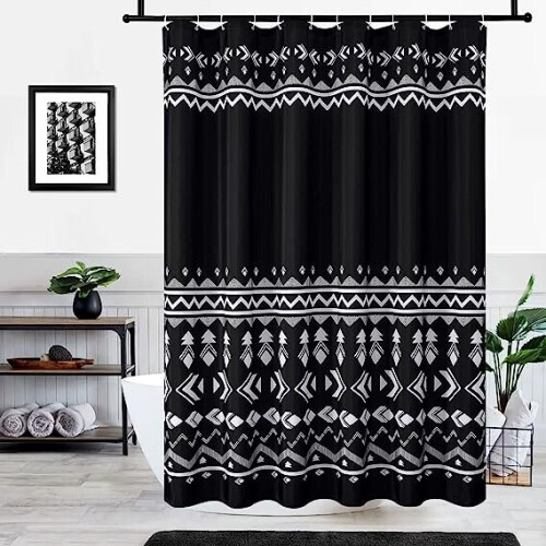 Shower Curtain | Scandinavian Design | Black and White Geometric Design | Minimalist Decor | Bathroom Decor | Shower offers Decor