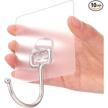 10-Pack All-Purpose Large Adhesive Hooks, Heavy Duty Hold 37 lb(Max) Wall Hooks for Hanging, Large Waterproof Stick on Hooks for Organization
