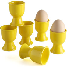 Ceramic Egg Cups Set of 6 Porcelain Egg Stand Holders for Soft Hard Boiled Eggs for Breakfast Yellow