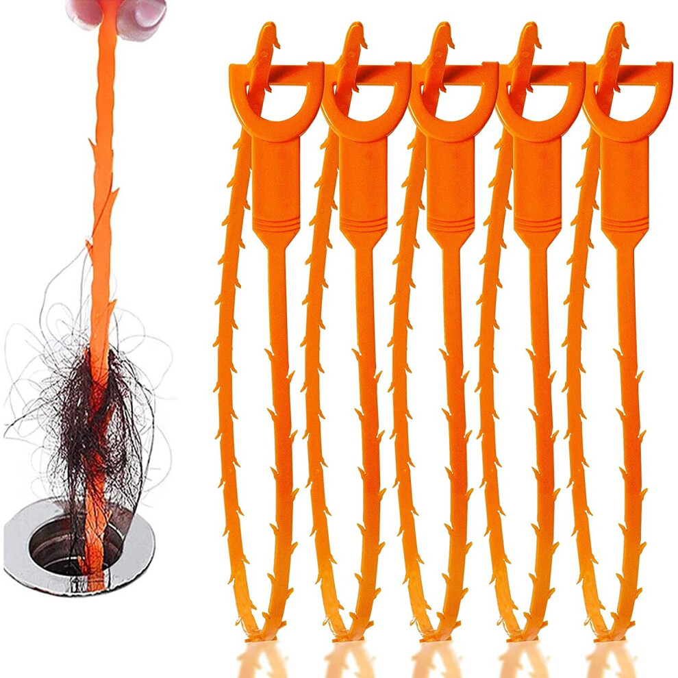 5 Pack 25inch drain clog remover, Snake Drain Cleaner Hair Clog Remover tool, Shower drain kitchen sinks and bathtubs, s