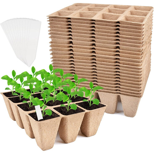 288 Cells Peat Pots Seed Starter Tray,24 Pack Seed Starter Kit,Premium Biodegrad