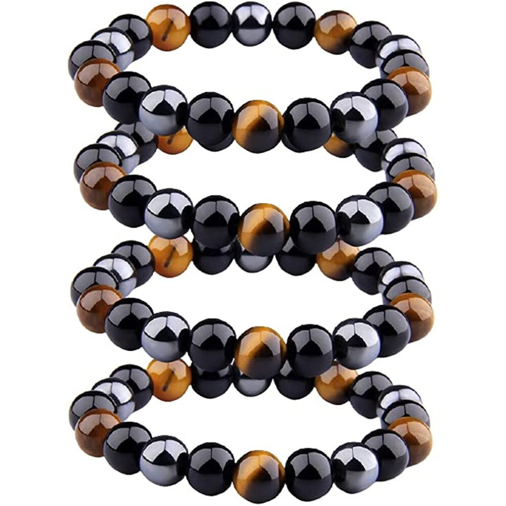 2/4 Pcs Triple Protection Bracelet Natural Bring Luck and Prosperity Obsidian Bracelet Black Obsidian - Hematite-image-OPC-PBXVDR8-NEW